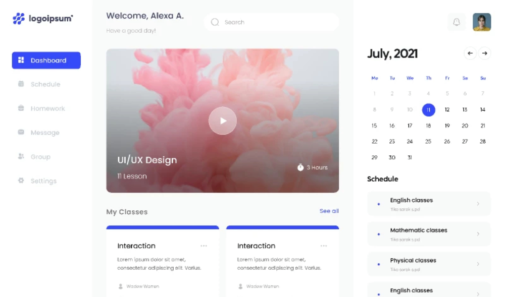 Free E-Learning Dashboard UI Figma - Template