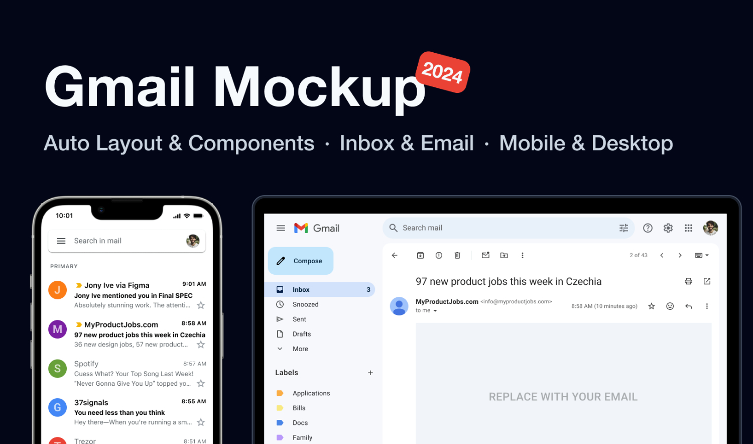Free Gmail App UI Mockup (Figma) – 2024 Auto Layout