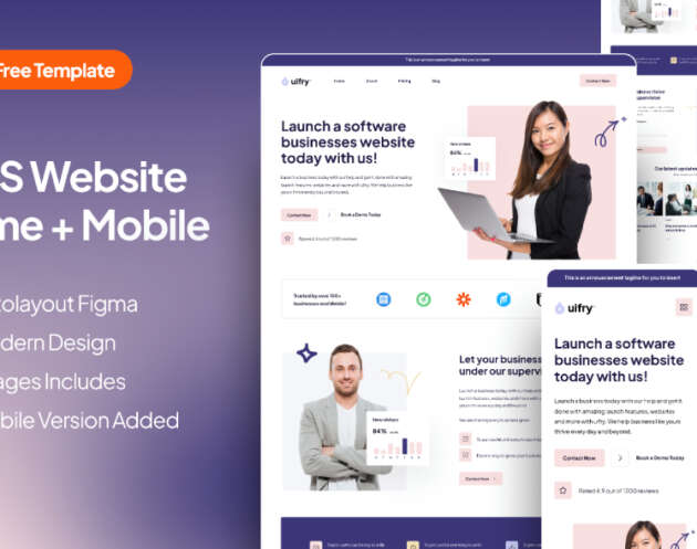 SaaS Website Home & Mobile Page Figma - (Free Template)