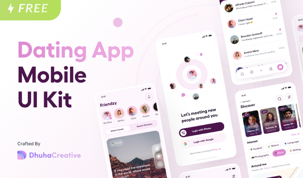 dating mobile app ui kit figma